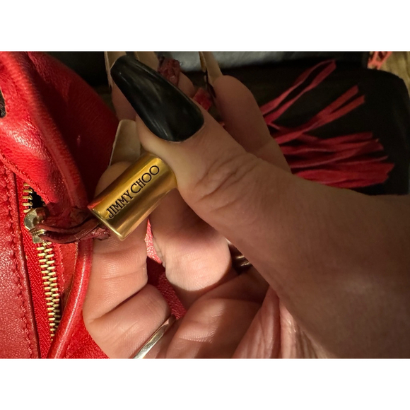 Jimmy Choo Tita Red Snakeskin Woven Fringe Crossbody/Clutch RARE - Picture 5 of 14